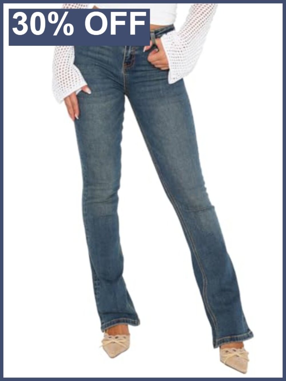 Women's Low Rise Flare Jeans Stretch Vintage Style Denim